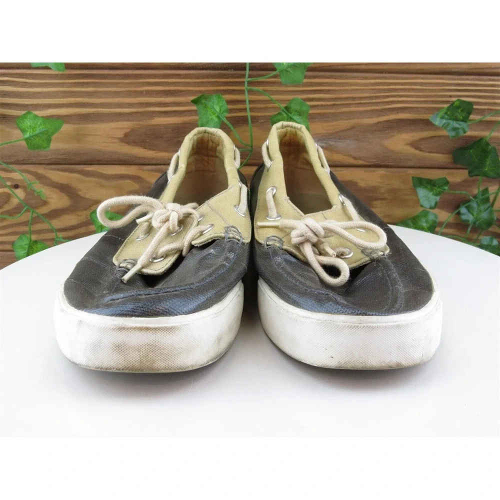 Polo Ralph Lauren Sz 10 Boat Shoe Gray Coated Canvas Men Lace Up Lander Medium‎
